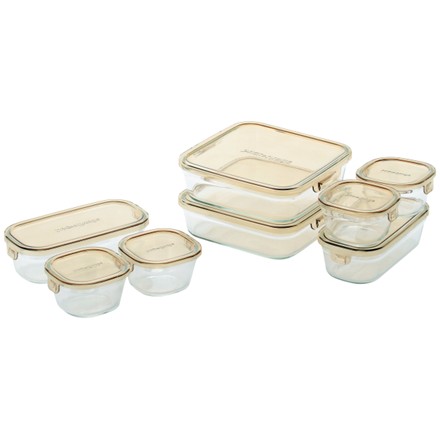 〈イワキ〉 パックアンドレンジ 角型8点セット（ブラウン）