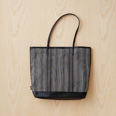 小倉縞縞 小倉織 トートバッグ（無彩キュービック）