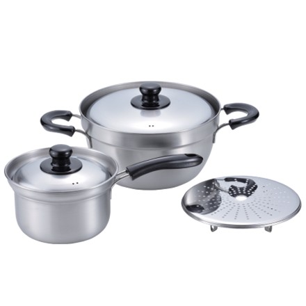 〈燕三〉 ふきこぼれにくい両手鍋23cm・片手鍋16cm（目皿付）