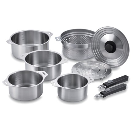 【燕三】ハンドル着脱式鍋4点セット蒸し台・スチーマー付　EM-033