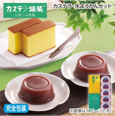 お中元のし付き カステラ・水ようかんセット カステ21青箱（プレーン）・甘夏かすてら 各5切、水ようかん90g×5 御中元 夏ギフト ギフト 贈答