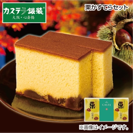 お歳暮のし付き 栗かすてらセット 栗かすてら5切×2、カステ21青箱（プレーン）5切