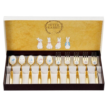 ピーターラビット カトラリー 皿中七宝シリーズ スプーン・フォーク（金仕上）10本セット 11060155 PR-0155 新潟燕三条