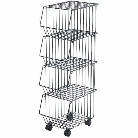 上にも物が置けるスタッキングバスケット 4段