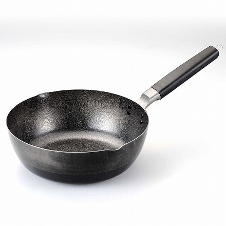 日本製 燕三条 IH対応 ファイバーライン加工 鉄製深型いため鍋 24cm （木柄）