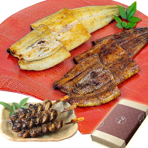 国産 うなぎ 紅白セット 蒲焼き 白焼き （155-167g×各1尾） 肝蒲焼き串×3本 ギフト 化粧箱