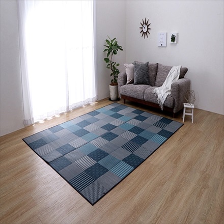 刺し子調い草ラグ 京刺子 191×300cm ブルー