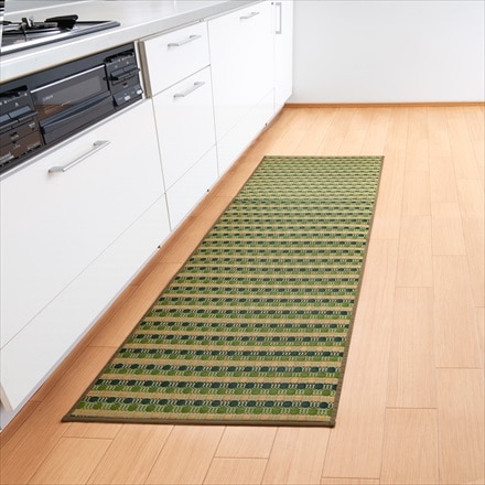 5サイズ展開 汚れにくいい草のキッチンマット ドロップ 43×180cm グリーン