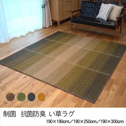 抗菌防臭・制菌加工 KOBA-GUARD い草ラグ クリア 190×190 ブラウン