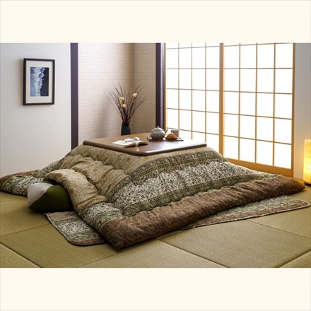 エレガンス柄 裏面あったか こたつ掛け布団敷布団セット レイエル 205×205cm ブラウン