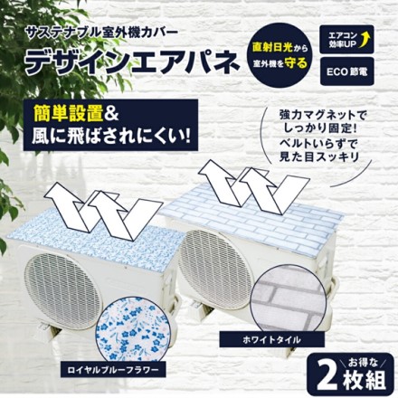 室外機カバー デザインエアパネ2枚 約W80xH40cm ロイヤルブルーフラワー