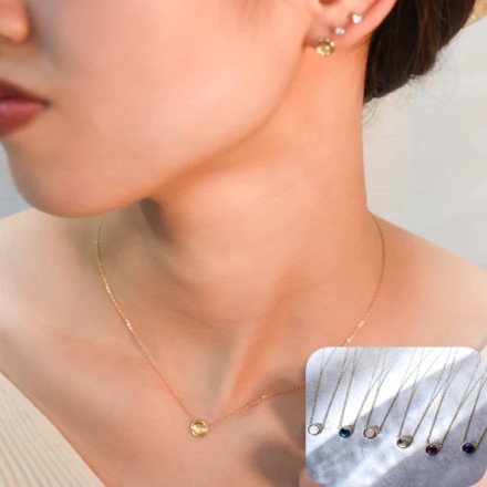 金属アレルギー対応 一粒天然石ネックレス ゴールド/ムーンストーン