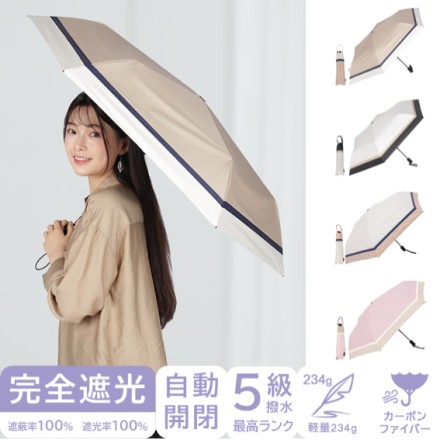 自動開閉ワンタッチ 完全遮光日傘 ピンク×ベージュ