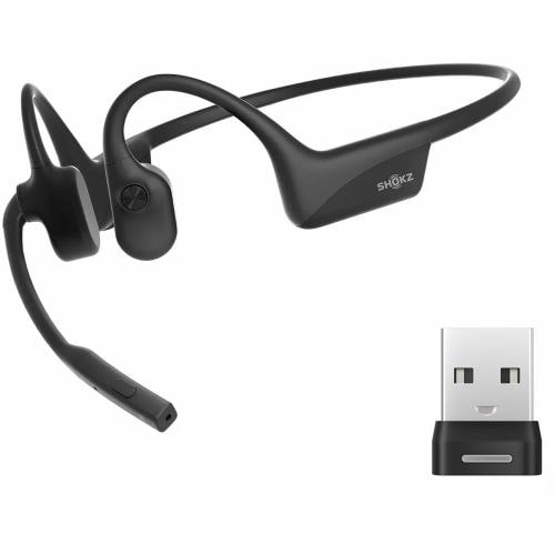 ショックス ワイヤレス 骨伝導イヤホン Bluetooth+専用ドングル(USB-A) 最大16時間 USB-C充電 OpenComm2 2025 Upgrade SKZ-EP-000040 ブラック系