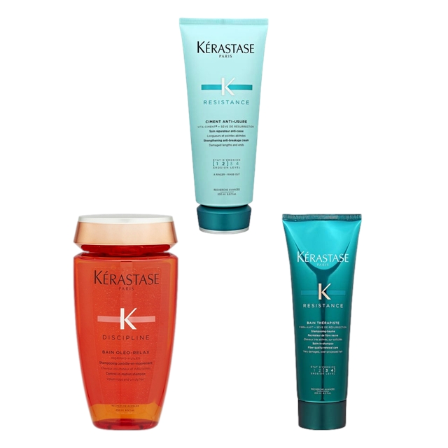 ケラスターゼ レジスタンス RE バン セラピュート 250ml/8.5fl.oz とレジスタンス RE ソワン ド フォルス 200ml とディシプリン DP バン オレオ リラックス 250ml のセット