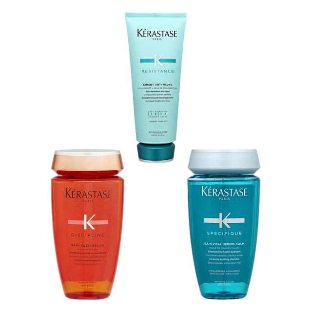 ケラスターゼ レジスタンス RE ソワン ド フォルス 200ml とスペシフィック SP バン センシドット 250ml とディシプリン DP バン オレオ リラックス 250ml のセット