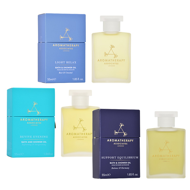 アロマセラピーアソシエイツ バスアンドシャワーオイル3種セット リラックス ライトリラックス +リバイブ イブニング +サポート エクイリブリアム 各55ml