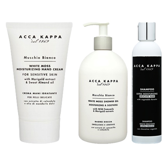 アッカカッパ ホワイトモス 3点セット/ ハンドクリーム 75ml ＋ バスフォーム＆シャワージェル 500ml ＋ シャンプー 250ml