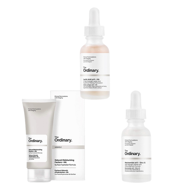 ジ・オーディナリー ナチュラル モイスチャライジング ファクター + ヒアルロン酸 100ml と乳酸10％+ヒアルロン酸 30ml とナイアシンアミド 10% + 亜鉛 1% 30ml のセット