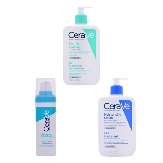セラヴィ フォーミング フェイシャル クレンザー 473ml とモイスチャライジング ローション （ドライ/ベリードライ） 473ml とリサーフェイシング レチノール セラム 30ml のセット