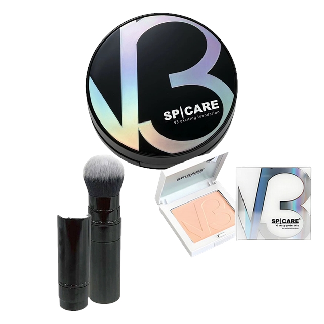 スピケア V3 エキサイティングファンデーション ＋ セットアップパウダー + ブラシ セットシャイニー