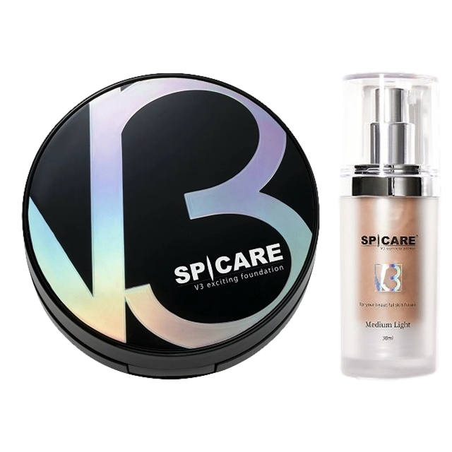 スピケア V3 エキサイティングファンデーション ＋ パーティクルプライマーセット15g ケース入り・パフ1枚付き+30ml 本体＋ミディアムライト