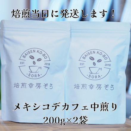 メキシコ デカフェ200g×2袋 シティロースト 中煎り マウンテンウォーター 豆のまま