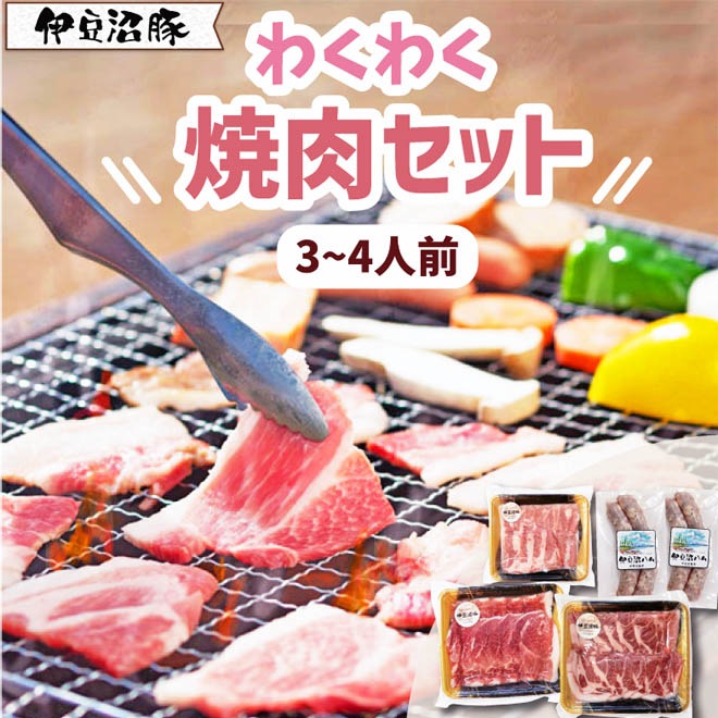 伊豆沼豚 わくわく焼肉セット 3～4人前 (精肉3種650g・フランク4本)