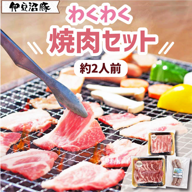 伊豆沼豚 わくわく焼肉セット 約2人前 (精肉2種450g・フランク2本)