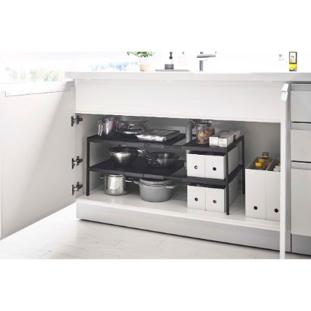 tower 伸縮シンク下ラック ２段 タワー D40 ブラック