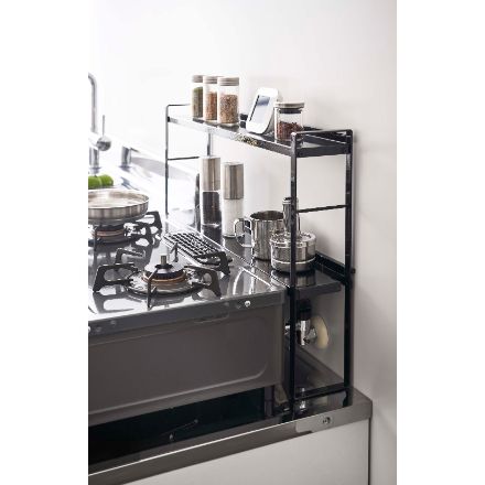 tower コンロ奥隙間ラック タワー ２段 ブラック