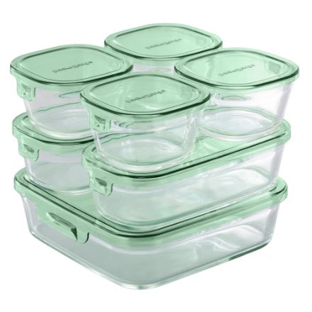 イワキ 保存容器 ガラス 耐熱 7点セット パック＆レンジ システムセット グリーン PSC-PRN-G7