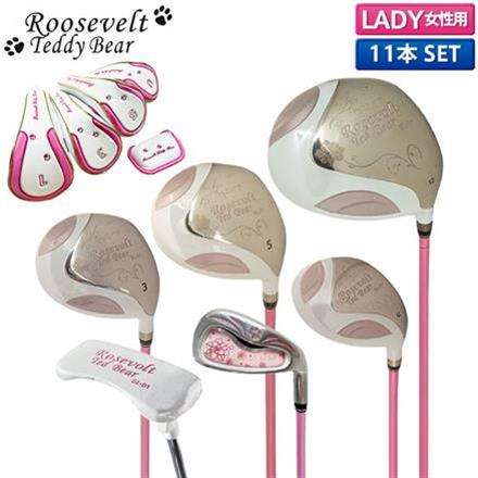 レディース クラブセットのみ ルーズベルト テディベア ゴルフ RTB-TF21 クラブセット 11本組 (1W,3W,5W,UT,#6-#9,PW,SW,PT) キャディバッグ無し 初心者