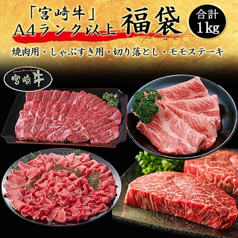 「宮崎牛」 A4ランク以上福袋（合計1kg）