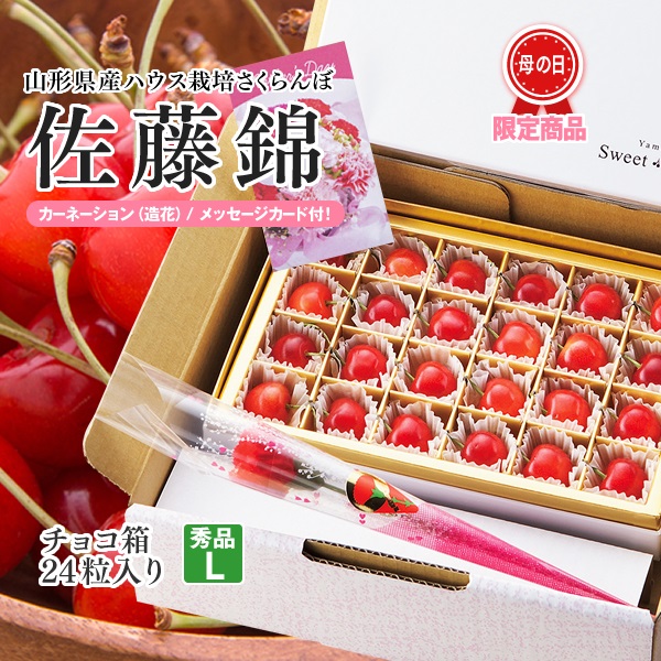 母の日ギフト 山形県産さくらんぼ佐藤錦 24粒 Ｌ玉 菓子箱入り