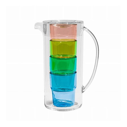 シンプル ピッチャー&スタッキングコップセット 2.6L アソートカラー 樹脂製 ターホン TarHong ピッチャー 蓋つき ウォータージャグ コップ付き 一体型 おしゃれ 軽量 割れにくい
