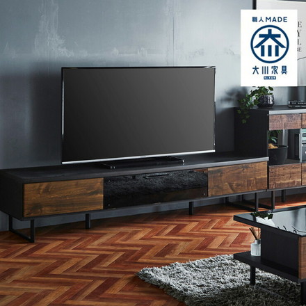 テレビ台 幅145 奥行45 高さ42 国産 完成品 ブラウン ローボード 木製 大川家具 ブラックガラス 脚付き