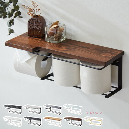 トイレットペーパーホルダー 落下防止 トイレットペーパー置き 壁掛け ダークブラウン