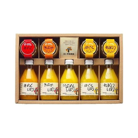 和歌山 伊藤農園 柑橘ジュース&寒天ジュレセット 100%ピュアジュース 180ml×5（みかんしぼり、きよみしぼり、いよかんしぼり、はっさくしぼり、あまなつしぼり 各1本） ピュアフルーツ寒天ジュレ（みかん、きよみ、はっさく、あまなつ 各1個）