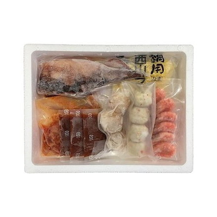 北海道 海鮮キムチ鍋 白菜キムチ100g×2袋、ボイル海老6尾、ボイル帆立3個、えび入つみれ4個、ツボ抜きいか100g×1尾、油揚げ2枚、冷凍生ラーメン80g×1玉、たれ（濃縮：キムチ仕立て）30g×3袋