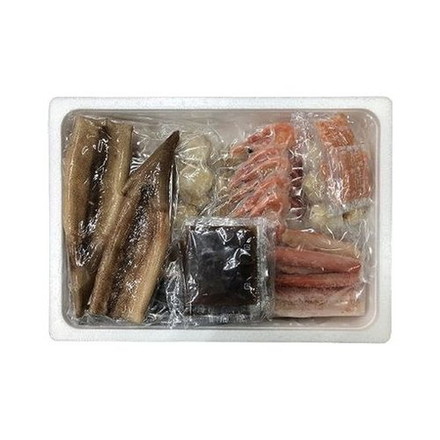 かにちり鍋 ズワイガニ 蟹鍋 ゆでずわいがにカット300g、生たらばがにカット200g、生ずわいがに棒ポーション100g、ボイル海老×12、ボイル帆立×6、かに入つみれ×6、助宗鱈切身40g×3、ツボ抜きいか100g×2、だし用昆布5g×2、ポン酢たれ30g×4、紅葉おろし10g×4