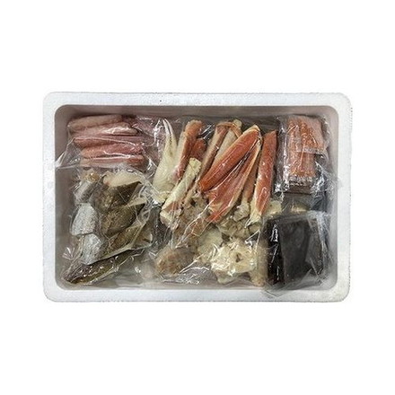 かにちり鍋 ズワイガニ 蟹鍋 ゆでずわいがにカット600g、生たらばがにカット400g、生ずわいがに棒ポーション200g、ボイル海老×12、ボイル帆立×6、かに入つみれ×6、助宗鱈切身40g×4、ツボ抜きいか100g×2、だし用昆布5g×2、ポン酢たれ30g×5、紅葉おろし10g×5