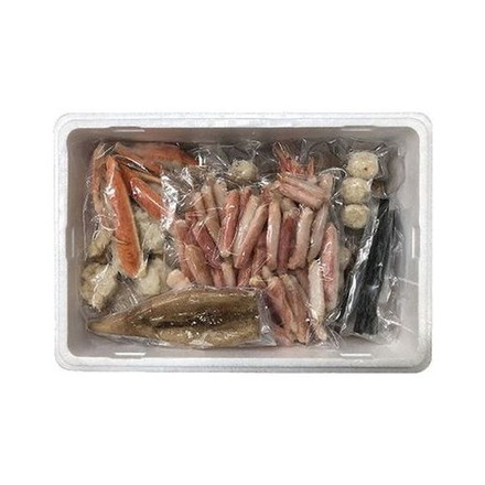 かにちり鍋 ズワイガニ 蟹鍋 ゆでずわいがにカット1kg、生たらばがにカット600g、生ずわいがに棒ポーション600g、ボイル海老×24、ボイル帆立×12、かに入つみれ×12、助宗鱈切身40g×6、ツボ抜きいか100g×3、だし用昆布5g×2、ポン酢たれ30g×8、紅葉おろし10g×8