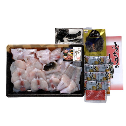 福岡 ふく太郎本部 ふくちりセット ふくちり700g（アラ：トラフグ・身：マフグ各350g）、ひれ酒用ヒレ5枚、ポン酢35g×4、モミジオロシ16g