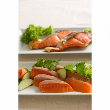 福井 丸和 サーモンと紅鮭の詰合せ セット 紅鮭 刺身 サーモン 紅鮭65g×5切、お刺身サーモン100g×2切