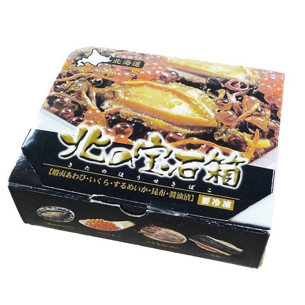 北海道 北の宝石箱 400g 海鮮 魚介 醤油漬け あわび いくら いか 昆布 蝦夷あわび・いくら・するめいか・昆布の醤油漬400g