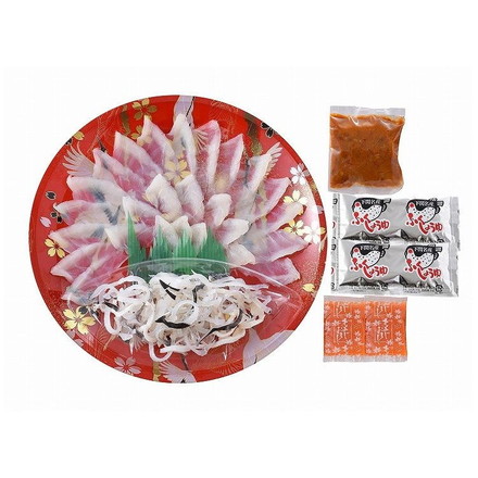 「関とら本店」 とらふく刺身 雲丹の香 とらふぐ刺身(22cm皿)40g、とらふぐ皮20g、味噌うに50g、ふく醤油30ml×2、もみじおろし10g×2
