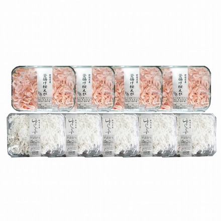 静岡 「石原水産」 駿河湾産 釜揚げ 桜えび & しらす セット 9個 ゆでしらす サクラエビ 釜揚げ桜えび80g×4、ゆでしらす130g×5