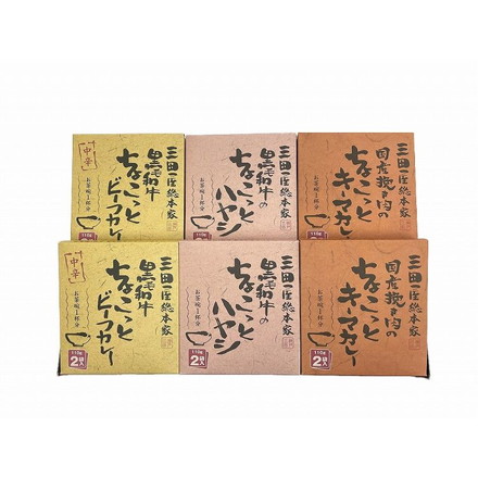 「三田屋総本家」 ちょこっと 3種詰合せ 黒毛和牛ちょこっとビーフカレー中辛（110g×2入)×2、黒毛和牛のちょこっとハヤシ（110g×2入）×2、国産挽き肉のちょこっとキーマカレー（110g×2入）×2
