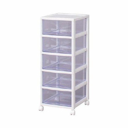 IRIS スーパークリアチェスト ホワイト/クリアブルー 5段タイプ SCE050BL